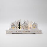 ΞΥΛΙΝΗ ΠΑΡΑΣΤΑΣΗ ΜΕ ΣΠΙΤΑΚΙΑ, ΛΕΥΚΗ, ΦΩΤΙΖΟΜΕΝΗ, TIMER, ΜΠΑΤΑΡΙΑΣ, 33x8x12.5cm