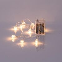 ΣΕΙΡΑ, 10 LED 5mm, ΜΕ ΑΚΡΥΛΙΚΕΣ ΔΙΑΦΑΝΕΣ ΜΠΑΛΕΣ 1,8cm, ΜΠΑΤΑΡΙΑΣ, ΔΙΑΦΑΝΟ ΚΑΛΩΔΙΟ, ΘΕΡΜΟ ΛΕΥΚΟ LED, ΑΝΑ 15cm, ΠΡΟΕΚΤΑΣΗ ΠΑΡΟΧΗΣ 50cm, IP20