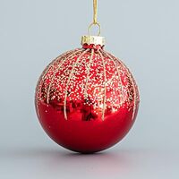 ΓΥΑΛΙΝΗ ΜΠΑΛΑ, ΚΟΚΚΙΝΗ,  ΜΕ ΧΡΥΣΟ GLITTER, ΣΕΤ 4ΤΜΧ, 8cm