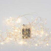 CLUSTER 2m, 120 MINI LED, ΠΕΡΛΕΣ, ΜΠΑΤΑΡΙΑΣ 3xAA, ΑΣΗΜΙ ΧΑΛΚΙΝΟ ΚΑΛΩΔΙΟ, ΘΕΡΜΟ ΛΕΥΚΟ LED, ΠΡΟΕΚΤΑΣΗ ΠΑΡΟΧΗΣ 50cm, IP20
