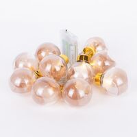 ΣΕΙΡΑ, 10 LED 5mm, ΔΙΑΚΟΣΜΗΤΙΚEΣ ΜΠΑΛΕΣ ΜΕ ΡΟΖ ΧΡΥΣΟ ΥΦΑΣΜΑ, ΜΠΑΤΑΡΙΑΣ 3ΧΑΑ, ΧΡΟΝΟΔΙΑΚΟΠΤΗ, ΘΕΡΜΟ ΛΕΥΚΟ LED ΑΝΑ 15cm,  ΔΙΑΦΑΝΟ PVC ΚΑΛΩΔΙΟ, ΠΡΟΕΚΤΑΣΗ ΠΑΡΟΧΗΣ 30cm, IP20