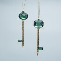 ΚΛΕΙΔΙ ΠΛΑΣΤΙΚΟ, ΧΡΥΣΟ ΜΕ ΣΜΑΡΑΓΔΙ ΠΕΤΡΑΔΙ, 2 ΣΧΕΔΙΑ, 4.3x1.3x15.5cm