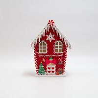 ΧΑΡΤΙΝΟ ΣΠΙΤΑΚΙ, ΚΟΚΚΙΝΟ ΜΕ CANDY, ΦΩΤΙΖΟΜΕΝΟ, 15x10.5x21.5cm