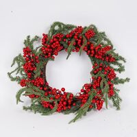 ΣΤΕΦΑΝΙ ΜΕ ΚΟΚΚΙΝΑ BERRIES ΚΑΙ ΚΛΑΔΙ ΕΛΑΤΟΥ, 50cm