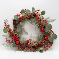 ΣΤΕΦΑΝΙ ΜΕ ΚΟΚΚΙΝΕΣ ΜΠΑΛΕΣ ΚΑΙ ΦΥΛΛΑ ΕΥΚΑΛΥΠΤΟΥ, 60cm