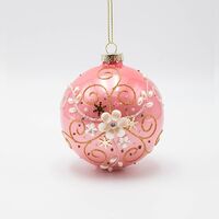 ΓΥΑΛΙΝΗ ΜΠΑΛΑ, ΡΟΖ ΜΕ ΛΕΥΚΟ ΠΕΡΛΕ ΛΟΥΛΟΥΔΙ, ΣΕΤ 4ΤΜΧ, 8cm