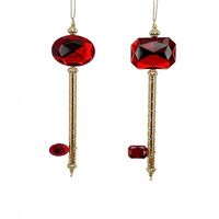 ΚΛΕΙΔΙ ΠΛΑΣΤΙΚΟ, ΧΡΥΣΟ ΜΕ ΚΟΚΚΙΝΟ ΠΕΤΡΑΔΙ, 2 ΣΧΕΔΙΑ, 4,3x1.3x15.5cm