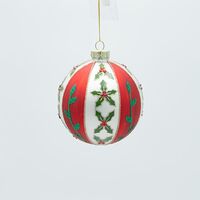 ΓΥΑΛΙΝΗ ΜΠΑΛΑ, ΛΕΥΚΗ ΜΕ ΚΟΚΚΙΝΟ ΚΑΙ ΣΧΕΔΙΑ ΓΚΙ, ΣΕΤ 4ΤΜΧ, 10cm