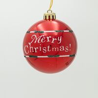 ΠΛΑΣΤΙΚΗ ΜΠΑΛΑ, ΚΟΚΚΙΝΟ ΠΑΓΩΜΕΝΟ ΜΕ ΕΠΙΓΡΑΦΗ MERRY CHRISTMAS, ΣΕΤ 6ΤΜΧ, 8cm