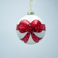 ΓΥΑΛΙΝΗ ΜΠΑΛΑ, ΛΕΥΚΗ ΜΕ ΚΟΚΚΙΝΟ ΦΙΟΓΚΟ, ΣΕΤ 4ΤΜΧ, 10cm