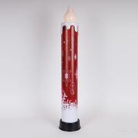 ΚΕΡΙ ΦΩΤΙΖΟΜΕΝΟ 14x82cm, ΚΟΚΚΙΝΟ ME XIΟΝΟΝΙΦΑΔΕΣ, ΜΕ ΚΙΝΗΣΗ ΣΤΗ ΦΛΟΓΑ, ΜΠΑΤΑΡΙΑΣ 3xAA, TIMER, 6 ΘΕΡΜΑ ΛΕΥΚΑ LED, IP44