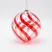 ΓΥΑΛΙΝΗ ΜΠΑΛΑ, ΔΙΑΦΑΝΗ, ΜΕ ΚΟΚΚΙΝΕΣ ΚΑΙ ΛΕΥΚΕΣ ΓΡΑΜΜΕΣ, ΣΕΤ 2ΤΜΧ, 12cm