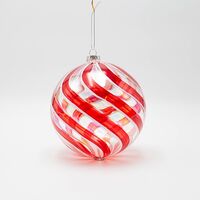 ΓΥΑΛΙΝΗ ΜΠΑΛΑ, ΔΙΑΦΑΝΗ, ΜΕ ΚΟΚΚΙΝΕΣ ΚΑΙ ΛΕΥΚΕΣ ΓΡΑΜΜΕΣ, 15cm