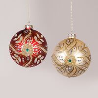 ΓΥΑΛΙΝΗ ΜΠΑΛΑ, ΚΟΚΚΙΝΗ ΣΑΜΠΑΝΙ, ΜΕ ΧΑΝΤΡΕΣ ΚΑΙ GLITTER,  ΣΕΤ 2ΤΜΧ, 10cm