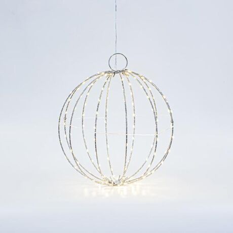 ΑΣΗΜΙ ΜΕΤΑΛΛΙΚΗ ΜΠΑΛΑ ΦΩΤΙΖΟΜΕΝΗ 30cm, 144 MINI LED, ΣΤΑΘΕΡΟΣ ΜΕΤΑΣΧΗΜΑΤΙΣΤΗΣ, ΑΣΗΜΙ ΧΑΛΚΙΝΟ ΚΑΛΩΔΙΟ, ΘΕΡΜΟ ΛΕΥΚΟ LED, ΠΡΟΕΚΤΑΣΗ ΠΑΡΟΧΗΣ 3m, IP44