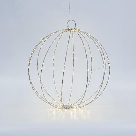 ΑΣΗΜΙ ΜΕΤΑΛΛΙΚΗ ΜΠΑΛΑ ΦΩΤΙΖΟΜΕΝΗ 40cm, 240 MINI LED, ΣΤΑΘΕΡΟΣ ΜΕΤΑΣΧΗΜΑΤΙΣΤΗΣ, ΑΣΗΜΙ ΧΑΛΚΙΝΟ ΚΑΛΩΔΙΟ, ΘΕΡΜΟ ΛΕΥΚΟ LED, ΠΡΟΕΚΤΑΣΗ ΠΑΡΟΧΗΣ 3m, IP44