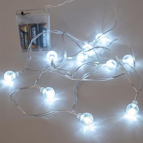 ΣΕΙΡΑ, 10 LED 5mm, ΜΕ ΑΚΡΥΛΙΚΕΣ ΔΙΑΦΑΝΕΣ ΜΠΑΛΕΣ 1,8cm, ΜΠΑΤΑΡΙΑΣ, ΔΙΑΦΑΝΟ ΚΑΛΩΔΙΟ, ΛΕΥΚΟ LED, ΑΝΑ 15cm, ΠΡΟΕΚΤΑΣΗ ΠΑΡΟΧΗΣ 50cm, IP20
