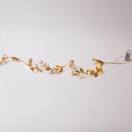 ΦΩΤΙΖΟΜΕΝΗ ΓΙΡΛΑΝΤΑ ME ΧΡΥΣΑ ΜΠΟΥΜΠΟΥΚΙΑ 150cm, 16 ΘΕΡΜΑ ΛΕΥΚΑ MINI LED, ΜΠΑΤΑΡΙΑΣ 3xAA, TIMER, ΠΡΟΕΚΤΑΣΗ ΠΑΡΟΧΗΣ 30cm, IP20