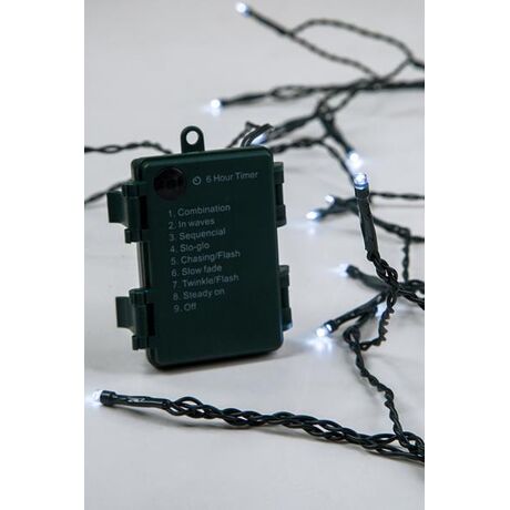 ΣΕΙΡΑ, 192 LED 3mm, ΜΠΑΤΑΡΙΑΣ 3xAA, 8 ΠΡΟΓΡΑΜΜΑΤΑ & ΜΝΗΜΗ, TIMER, ΠΡΑΣΙΝΟ PVC ΚΑΛΩΔΙΟ, ΛΕΥΚΟ LED ANA 10cm, ΠΡΟΕΚΤΑΣΗ ΠΑΡΟΧΗΣ 30cm, IP44 (DISPLAY BOX 16τμχ)