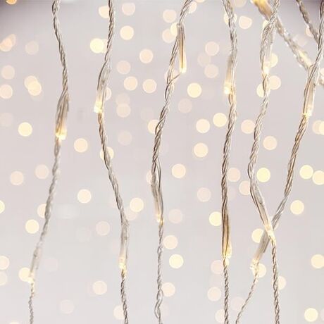 ΚΟΥΡΤΙΝΑ, 240 LED 3mm, 31V ΜΕΤΑΣΧΗΜΑΤΙΣΤΗ, ΠΡΟΓΡΑΜΜΑ SNOWFALL & ΜΝΗΜΗ, ΔΙΑΦΑΝO PVC ΚΑΛΩΔΙΟ, ΘΕΡΜΟ ΛΕΥΚΟ LED (H100 x W200cm, 20 ΣΕΙΡΕΣ x 12 LED, ΠΡΟΕΚΤΑΣΗ ΠΑΡΟΧΗΣ 3m, IP44