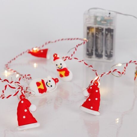 ΣΕΙΡΑ, 20 MINI LED, ΣΚΟΥΦΟΣ & ΧΙΟΝΑΝΘΡΩΠΟΣ, ΜΠΑΤΑΡΙΑΣ 3xAA, ΧΡΟΝΟΔΙΑΚΟΠΤΗ, ΚΟΚΚΙΝΟ & ΛΕΥΚΟ ΧΑΛΚΙΝΟ ΚΑΛΩΔΙΟ, ΘΕΡΜΟ ΛΕΥΚΟ LED ΑΝΑ 10cm, ΠΡΟΕΚΤΑΣΗ ΠΑΡΟΧΗΣ 30cm, IP20