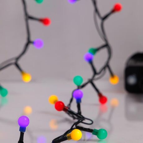 ΣΕΙΡΑ, 100 LED 3mm, ΧΡΩΜΑΤΙΣΤΕΣ ΜΠΑΛΙΤΣΕΣ 0.9cm, 31V ΜΕΤΑΣΧΗΜΑΤΙΣΤΗ, 8 ΠΡΟΓΡΑΜΜΑΤΑ & ΜΝΗΜΗ, ΠΡΑΣΙΝΟ PVC ΚΑΛΩΔΙΟ, ΧΡΩΜΑΤΙΣΤΟ LED ΑΝΑ 3cm, ΠΡΟΕΚΤΑΣΗ ΠΑΡΟΧΗΣ 3m, IP44