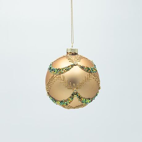 ΓΥΑΛΙΝΗ ΜΠΑΛΑ, ΧΡΥΣΗ ΜΑΤ ΜΕ ΠΡΑΣΙΝΕΣ ΠΕΤΡΕΣ, ΣΕΤ 4ΤΜΧ, 10cm