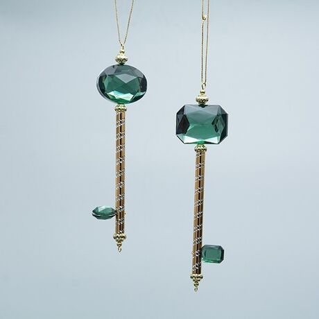 ΚΛΕΙΔΙ ΠΛΑΣΤΙΚΟ, ΧΡΥΣΟ ΜΕ ΣΜΑΡΑΓΔΙ ΠΕΤΡΑΔΙ, 2 ΣΧΕΔΙΑ, 4.3x1.3x15.5cm