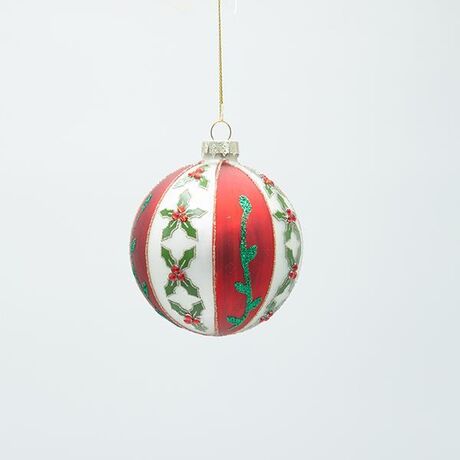 ΓΥΑΛΙΝΗ ΜΠΑΛΑ, ΛΕΥΚΗ ΜΕ ΚΟΚΚΙΝΟ ΚΑΙ ΣΧΕΔΙΑ ΓΚΙ, ΣΕΤ 4ΤΜΧ, 8cm