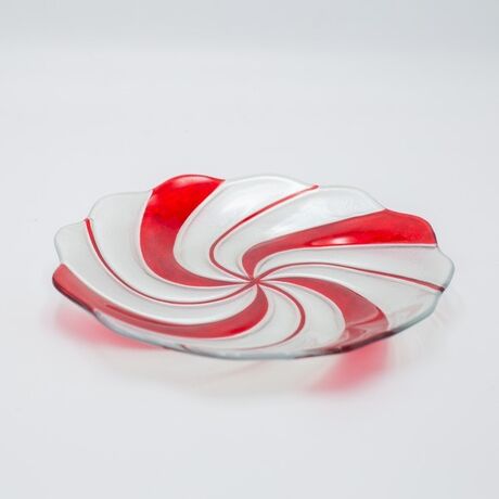 ΠΙΑΤΕΛΑ CANDY ΣΤΡΟΓΓΥΛΗ, ΑΣΗΜΙ ΚΟΚΚΙΝΟ, ΓΥΑΛΙΝΗ ΔΙΑΚΟΣΜΗΤΙΚΗ, 23.5cm