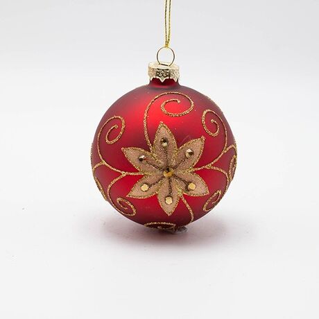 ΓΥΑΛΙΝΗ ΜΠΑΛΑ, ΚΟΚΚΙΝΗ ΜΕ ΧΡΥΣΟ ΛΟΥΛΟΥΔΙ, ΣΕΤ 4ΤΜΧ, 8cm