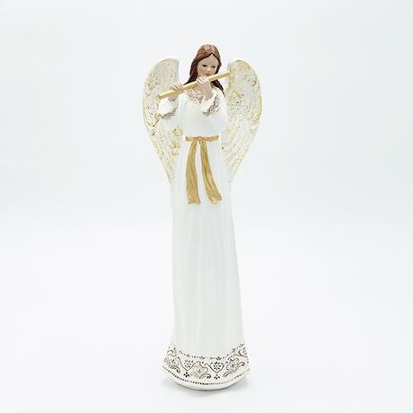 ΑΓΓΕΛΟΣ ΠΟΛΥΡΕΖΙΝ, ΜΕ ΦΛΑΟΥΤΟ, ΛΕΥΚΟΣ, 10.5x28.5cm