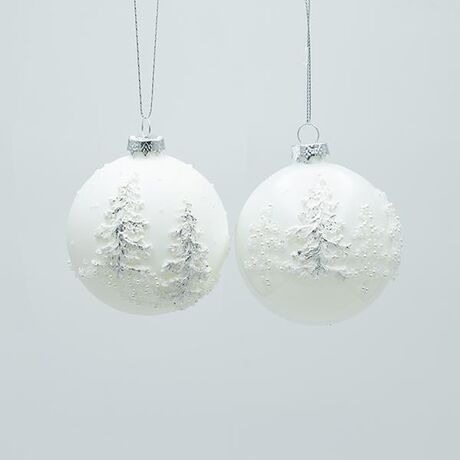 ΓΥΑΛΙΝΗ ΜΠΑΛΑ, ΛΕΥΚΗ, MAT ΚΑΙ ΓΥΑΛΙΣΤΕΡΗ, ΜΕ 3D ΔΕΝΤΡΑΚΙΑ, ΣΕΤ 4ΤΜΧ, 8cm