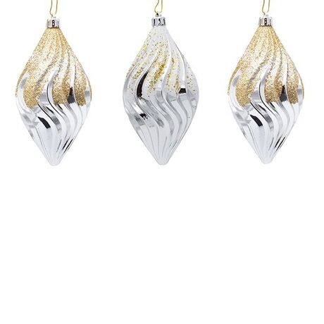 ΠΛΑΣΤΙΚΟ ΣΤΟΛΙΔΙ, ΑΣΗΜΙ, ΜΕ ΧΡΥΣΟ ΚΑΙ ΛΕΥΚΟ GLITTER, ΣΕΤ 3ΤΜΧ, 14cm