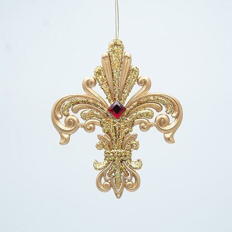 ΑΚΡΥΛΙΚΟ ΣΤΟΛΙΔΙ FLEUR DE LIS, ΧΡΥΣΟ ΜΕ ΚΟΚΚΙΝΟ ΛΙΘΟ, 11.4x1x13.7cm