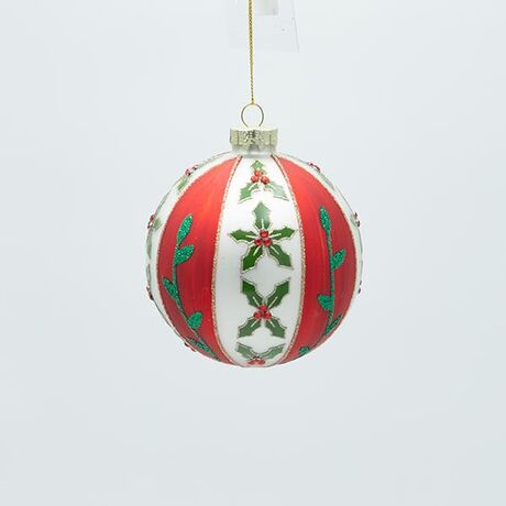 ΓΥΑΛΙΝΗ ΜΠΑΛΑ, ΛΕΥΚΗ ΜΕ ΚΟΚΚΙΝΟ ΚΑΙ ΣΧΕΔΙΑ ΓΚΙ, ΣΕΤ 4ΤΜΧ, 10cm