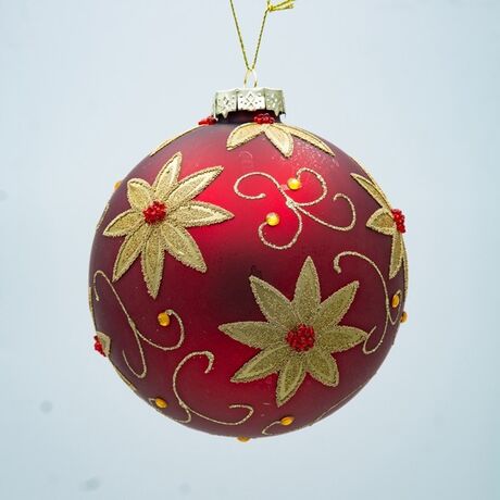 ΓΥΑΛΙΝΗ ΜΠΑΛΑ, ΚΟΚΚΙΝΗ ΜΕ ΧΡΥΣΑ ΑΛΕΞΑΝΔΡΙΝΑ,12cm