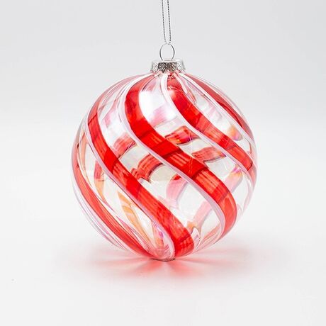 ΓΥΑΛΙΝΗ ΜΠΑΛΑ, ΔΙΑΦΑΝΗ, ΜΕ ΚΟΚΚΙΝΕΣ ΚΑΙ ΛΕΥΚΕΣ ΓΡΑΜΜΕΣ, ΣΕΤ 2ΤΜΧ, 12cm