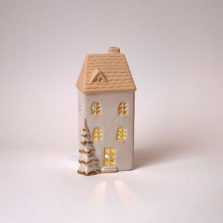 ΚΕΡΑΜΙΚΟ ΣΠΙΤΑΚΙ, ΦΩΤΙΖΟΜΕΝΟ, OFF WHITE, 9.4x8x19.5cm