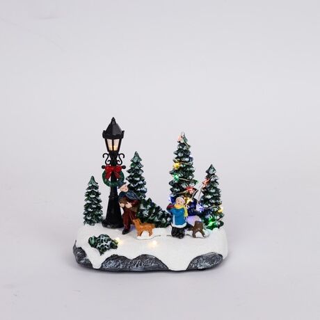 ΧΡΙΣΤΟΥΓΕΝΝΙΑΤΙΚΗ ΠΑΡΑΣΤΑΣΗ ΜΕ ΠΑΙΔΑΚΙΑ, ΔΕΝΤΡΑΚΙ ΚΑΙ ΣΚΥΛΑΚΙ, ΜΠΑΤΑΡΙΑΣ, 16x9.5x14cm