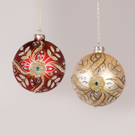 ΓΥΑΛΙΝΗ ΜΠΑΛΑ, ΚΟΚΚΙΝΗ ΣΑΜΠΑΝΙ, ΜΕ ΧΑΝΤΡΕΣ ΚΑΙ GLITTER,  ΣΕΤ 2ΤΜΧ, 10cm